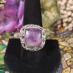 Amethyst Silver Plated Ring - Size 9 3/4